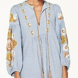 Zara light blue checked embroidered mini dress, XS